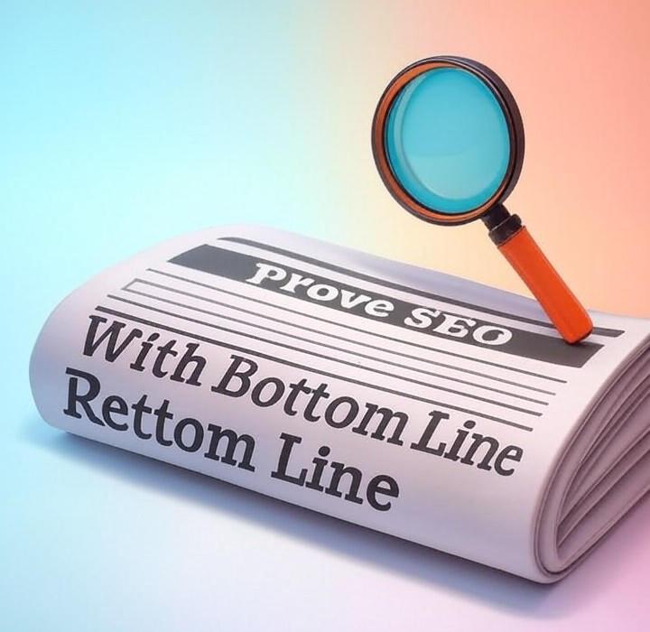 A newspaper and a magnifying glass with a vivid gradient background exploring the topic of Prove the real value of SEO and stop justifying your budget. Tired of talking rankings? Learn to connect your SEO work directly to the leads and sales that matter.